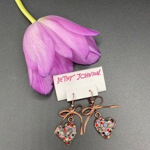 SOLD! Betsey Johnson Crystal Heart & Bow Earrings